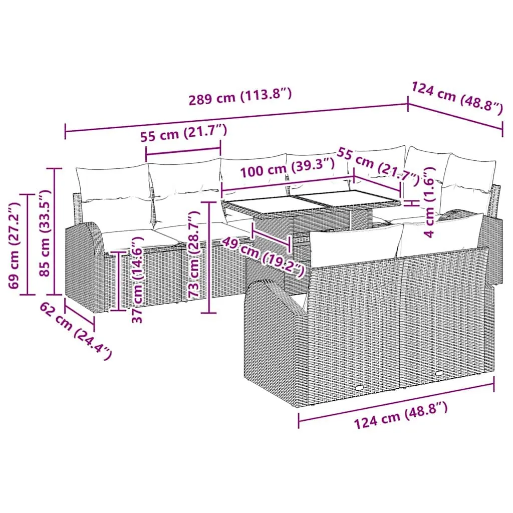 Modular Garden Sofa Set Poly Rattan 9 Piece Outdoor Seating Black