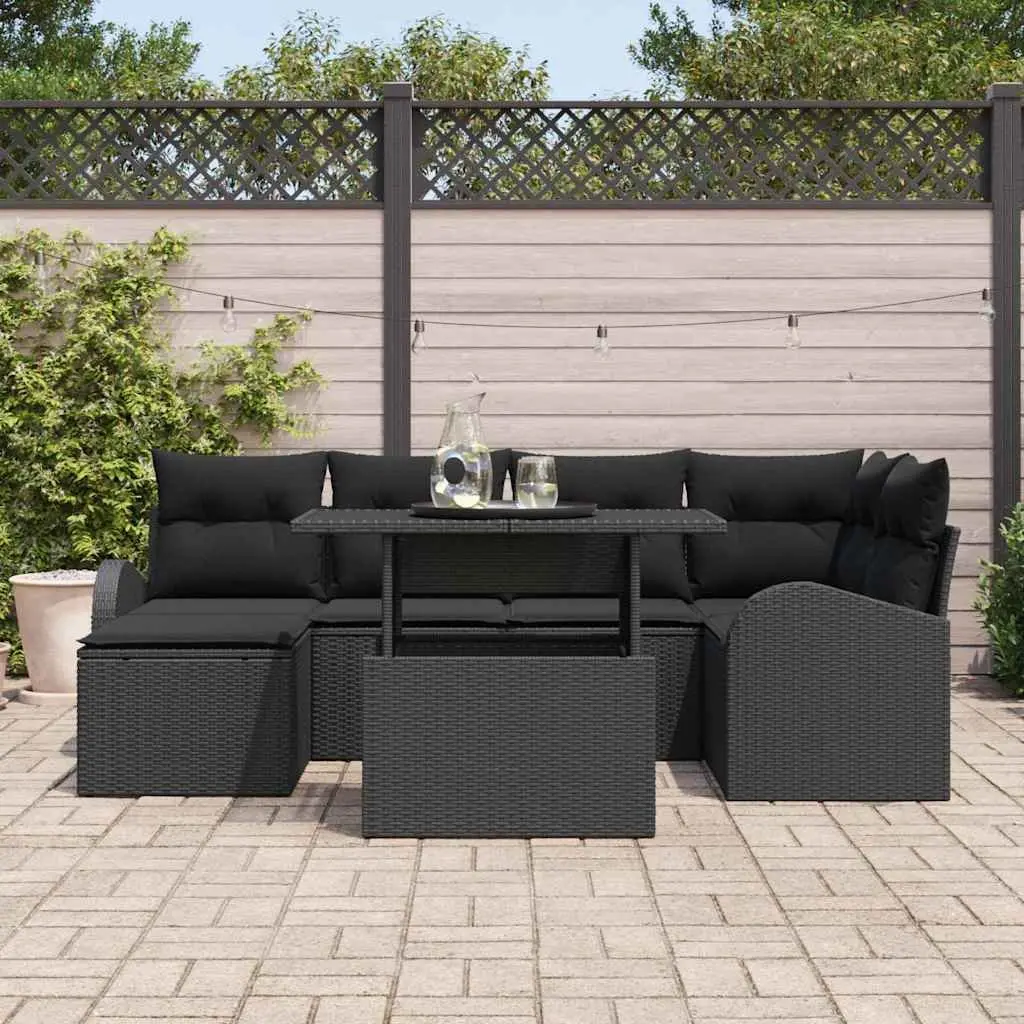 Outdoor Garden Sofa Set 7 Pieces Modular Black Poly Rattan Patio Seating Lounge