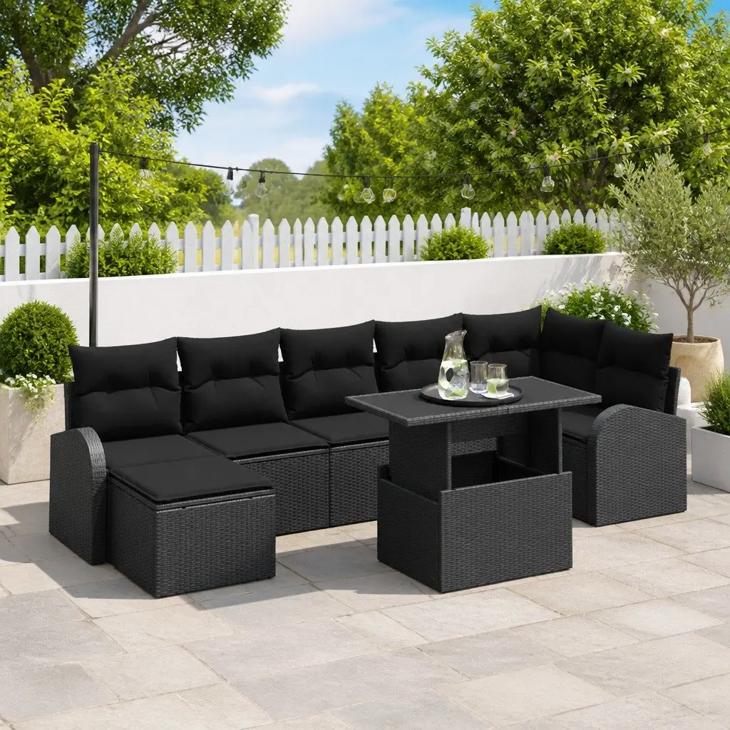 Modular Garden Sofa Set 8 Pieces Black Outdoor Seating Poly Rattan Cushion