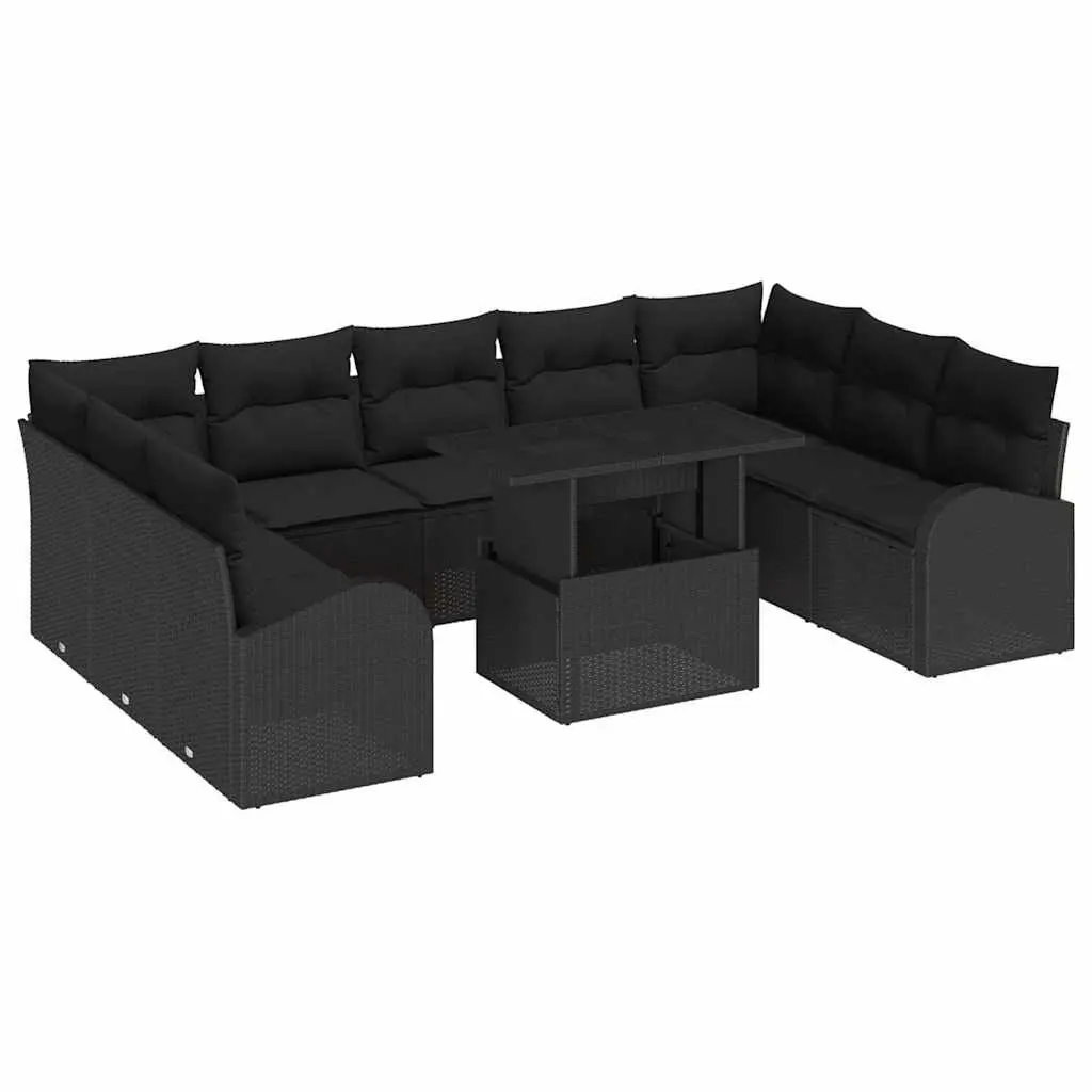 Outdoor Garden Sofa Set Modular Poly Rattan 10 Piece Black with Storage Cushions