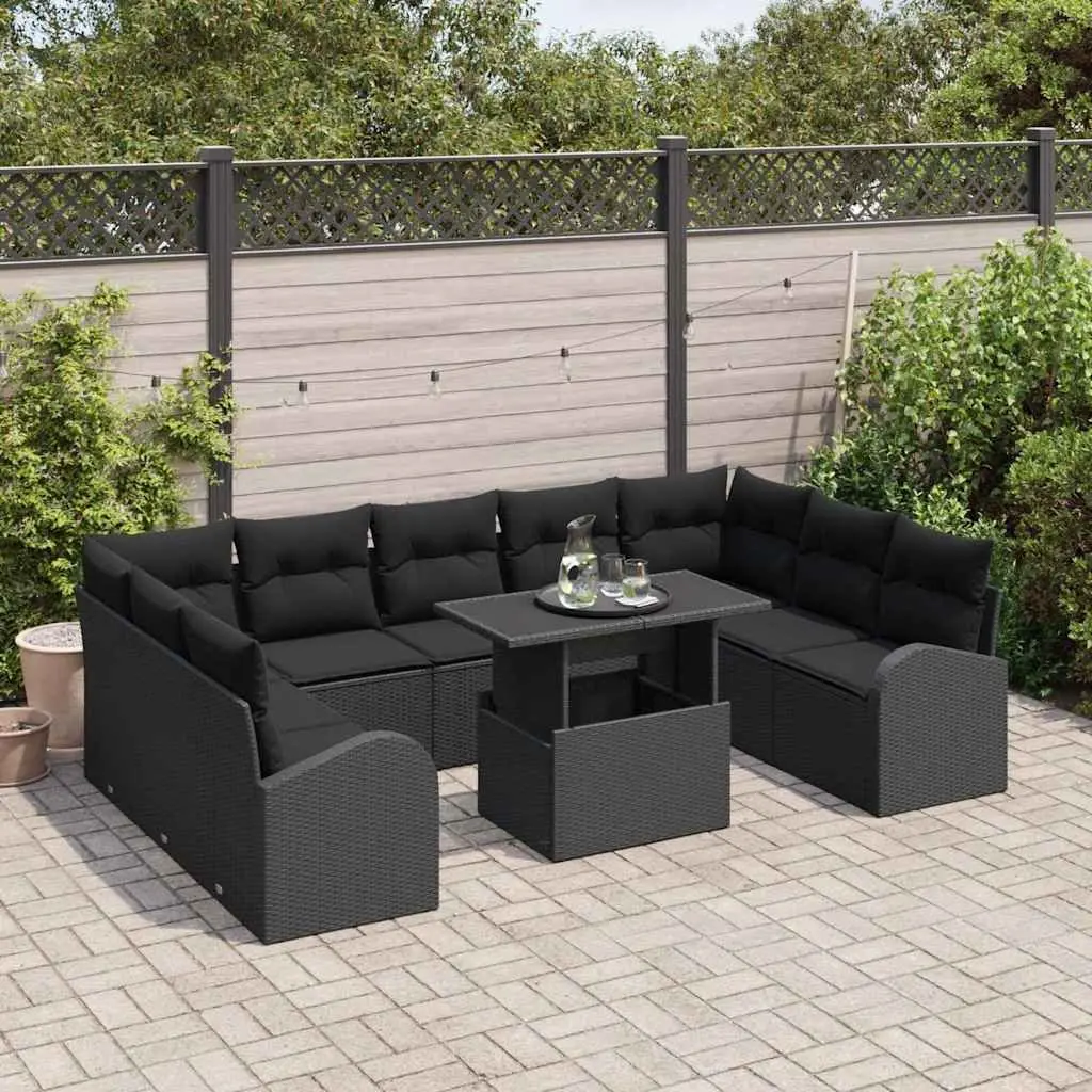 Outdoor Garden Sofa Set Modular Poly Rattan 10 Piece Black with Storage Cushions