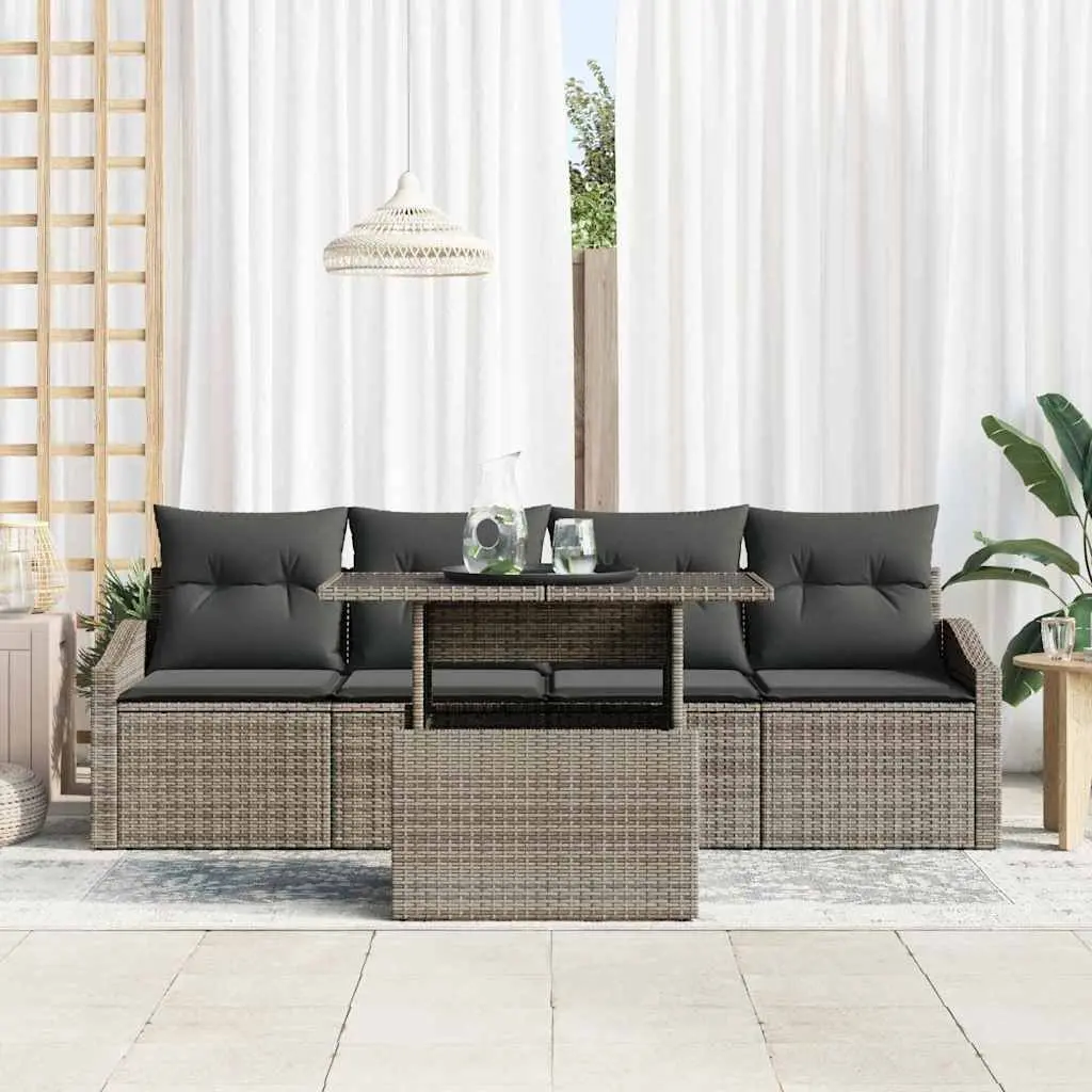 Outdoor Garden Sofa Set Poly Rattan 5 Piece Grey Patio Furniture with Cushions