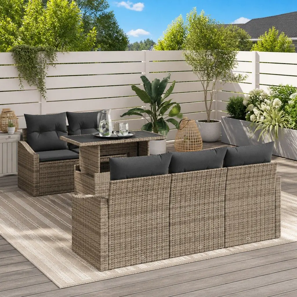 Modular Sectional Sofa Set 6 Piece Poly Rattan Grey Outdoor Furniture
