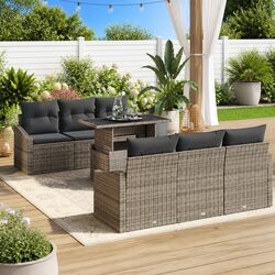 Garden Sofa Set with Storage 7 pcs Outdoor Seating Grey Poly Rattan Modular