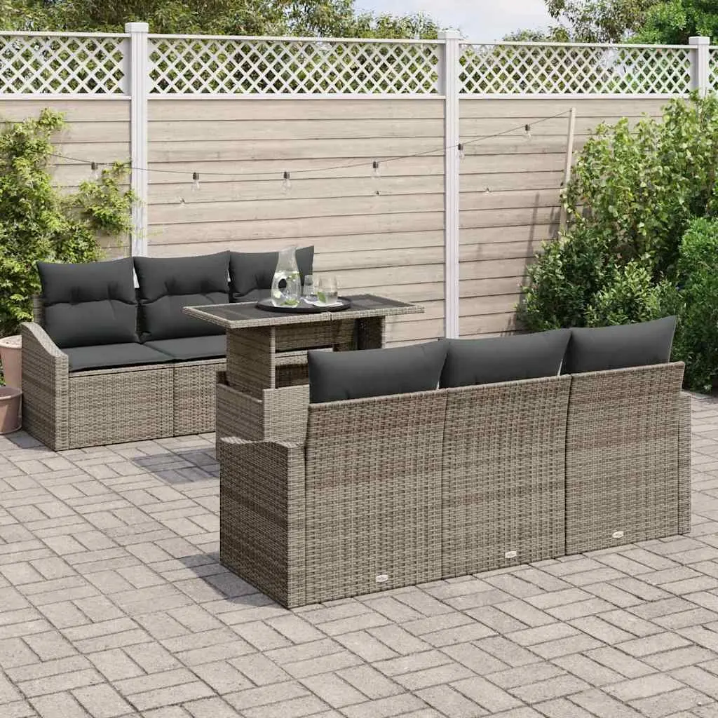 Garden Sofa Set with Storage 7 pcs Outdoor Seating Grey Poly Rattan Modular