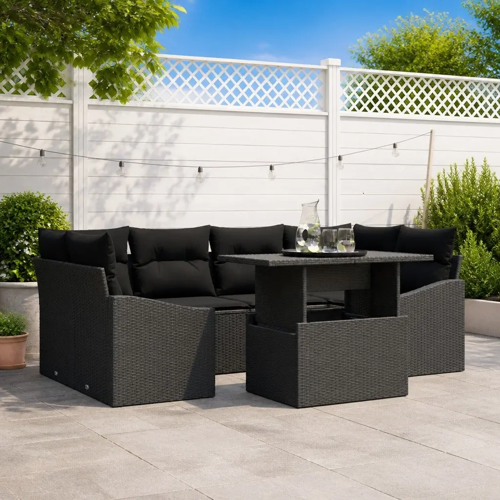 7 Piece Modular Garden Sofa Set Poly Rattan Black Outdoor Patio Furniture
