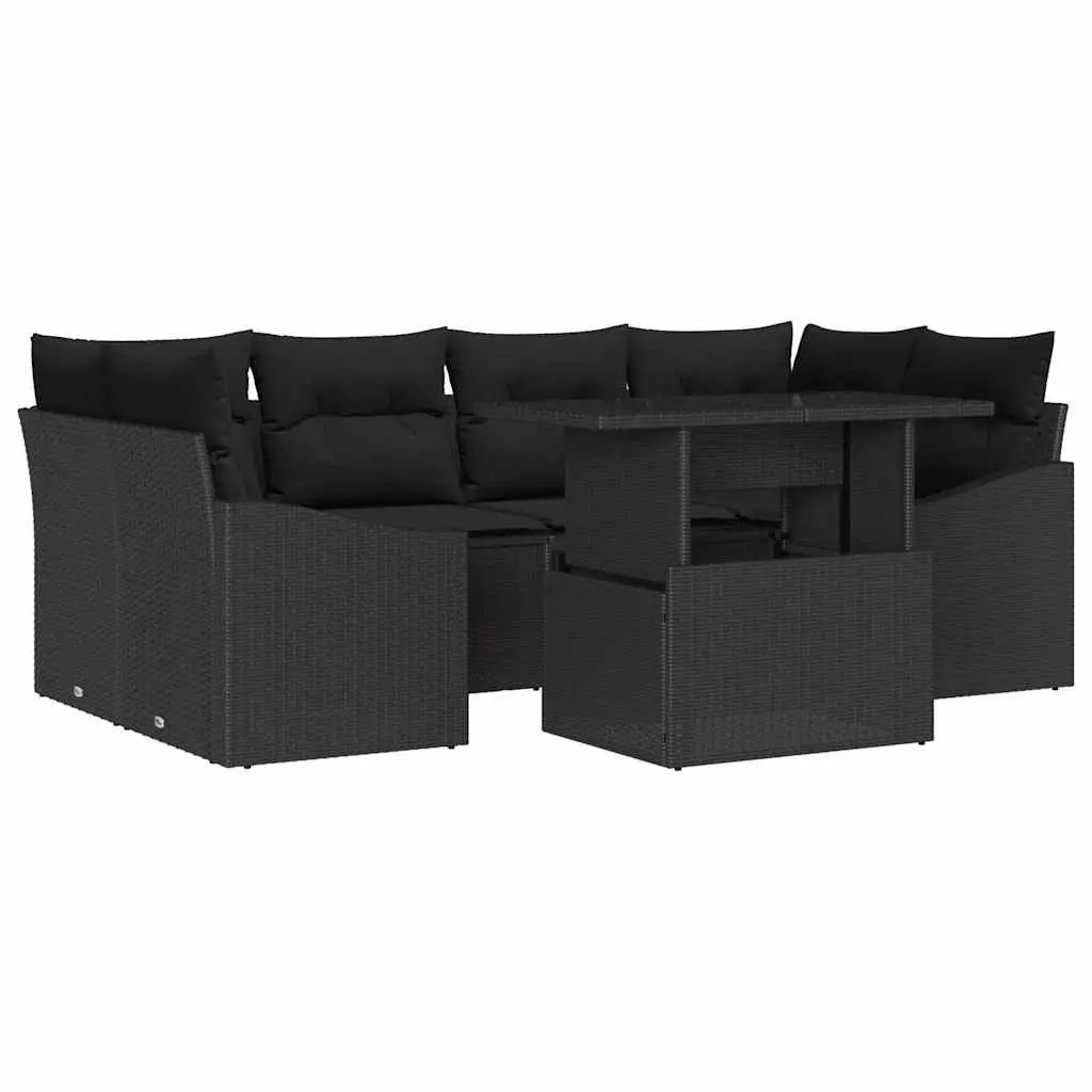 7 Piece Modular Garden Sofa Set Poly Rattan Black Outdoor Patio Furniture