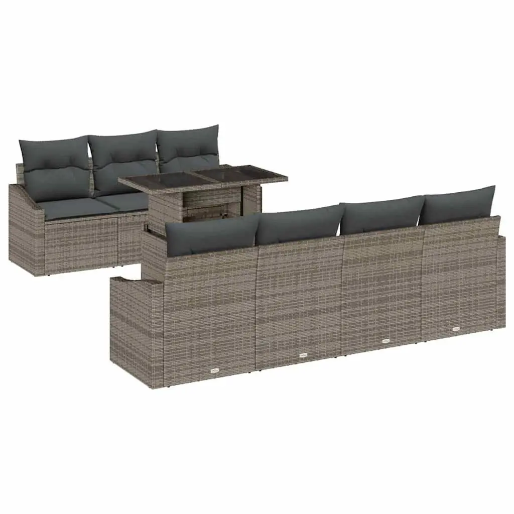 8 Piece Modular Garden Sofa Set Grey Poly Rattan with Cushions
