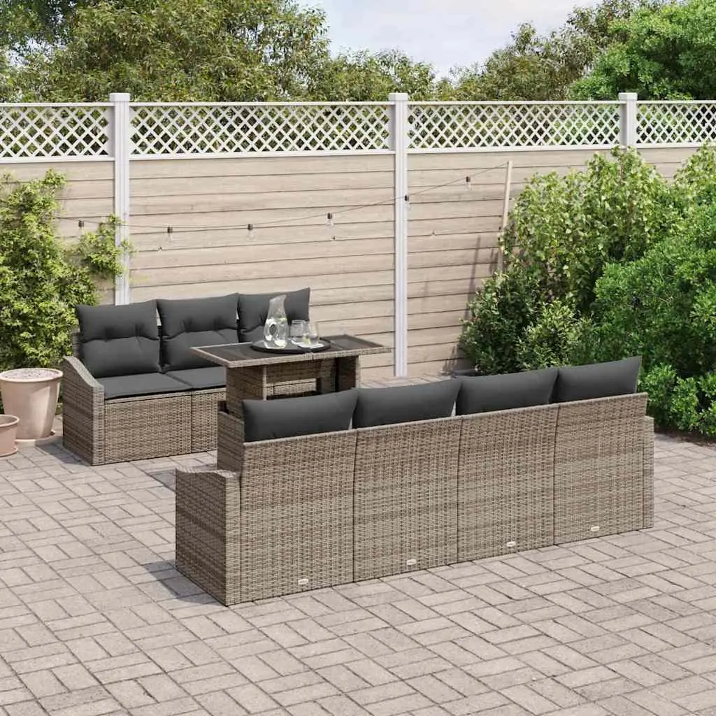 8 Piece Modular Garden Sofa Set Grey Poly Rattan with Cushions