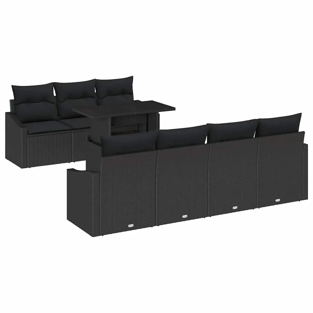 Outdoor Garden Sofa Set 8 Pieces Black Modular Seating with Cushions