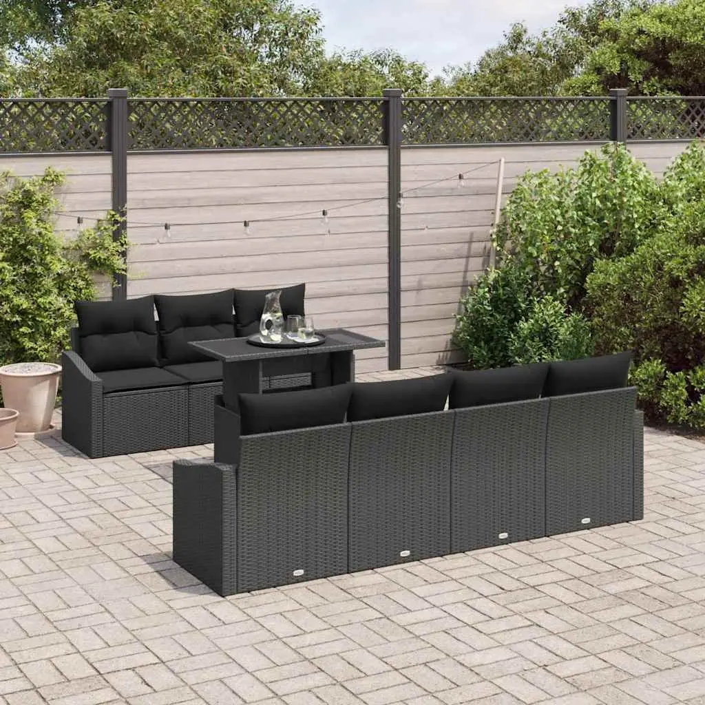 Outdoor Garden Sofa Set 8 Pieces Black Modular Seating with Cushions