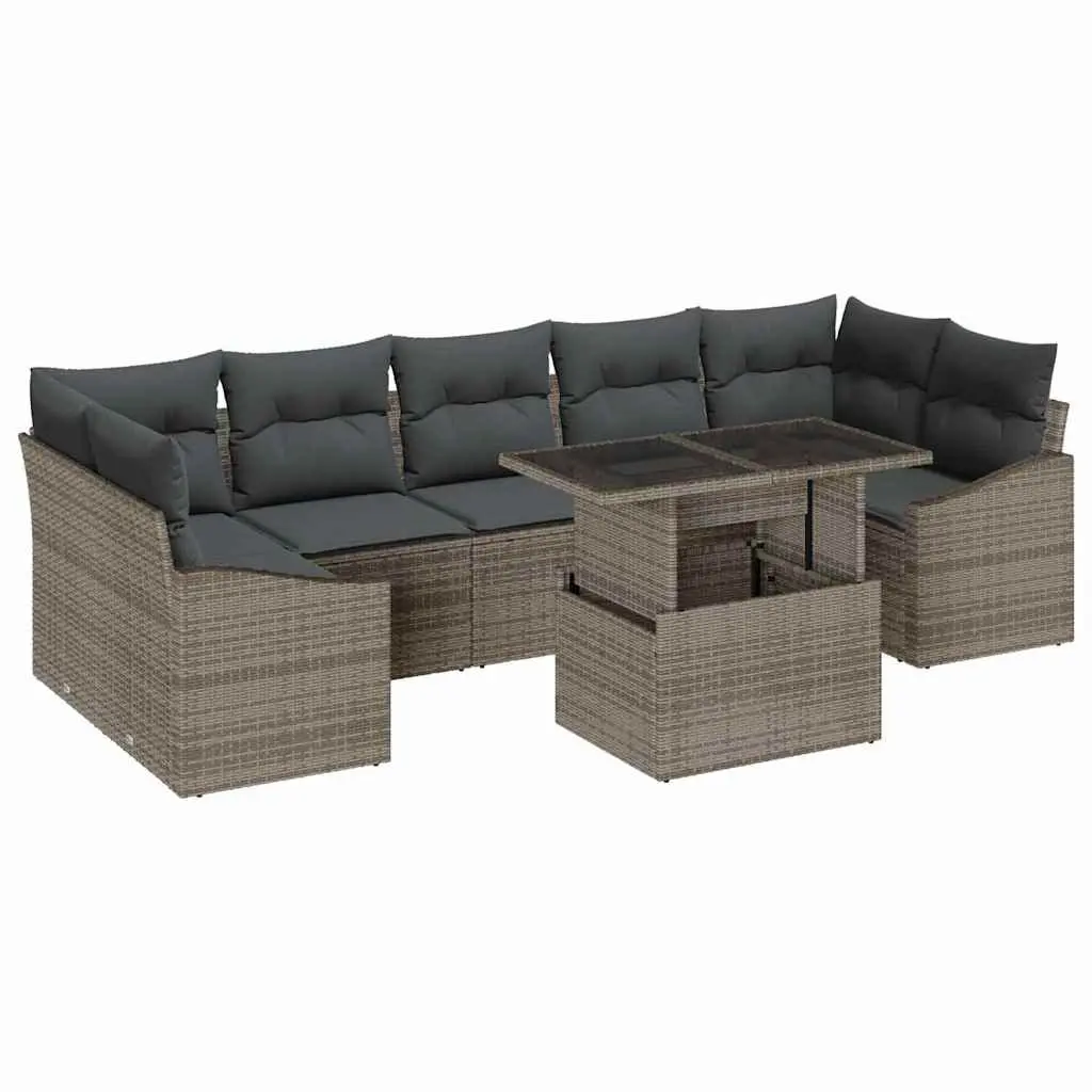 Outdoor Sofa Set 8 Piece Modular Garden Furniture Grey Poly Rattan Seating