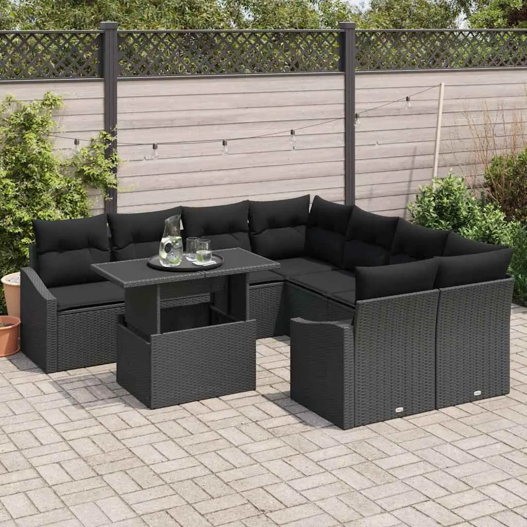 Outdoor Garden Sofa Set 9 Pcs Modular Black Poly Rattan Patio Seating With