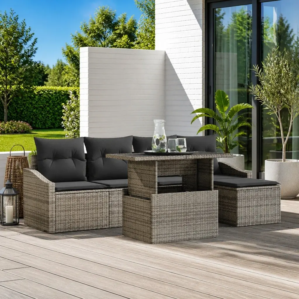 Outdoor Garden Sofa Set Modular Poly Rattan 6 Pieces Grey