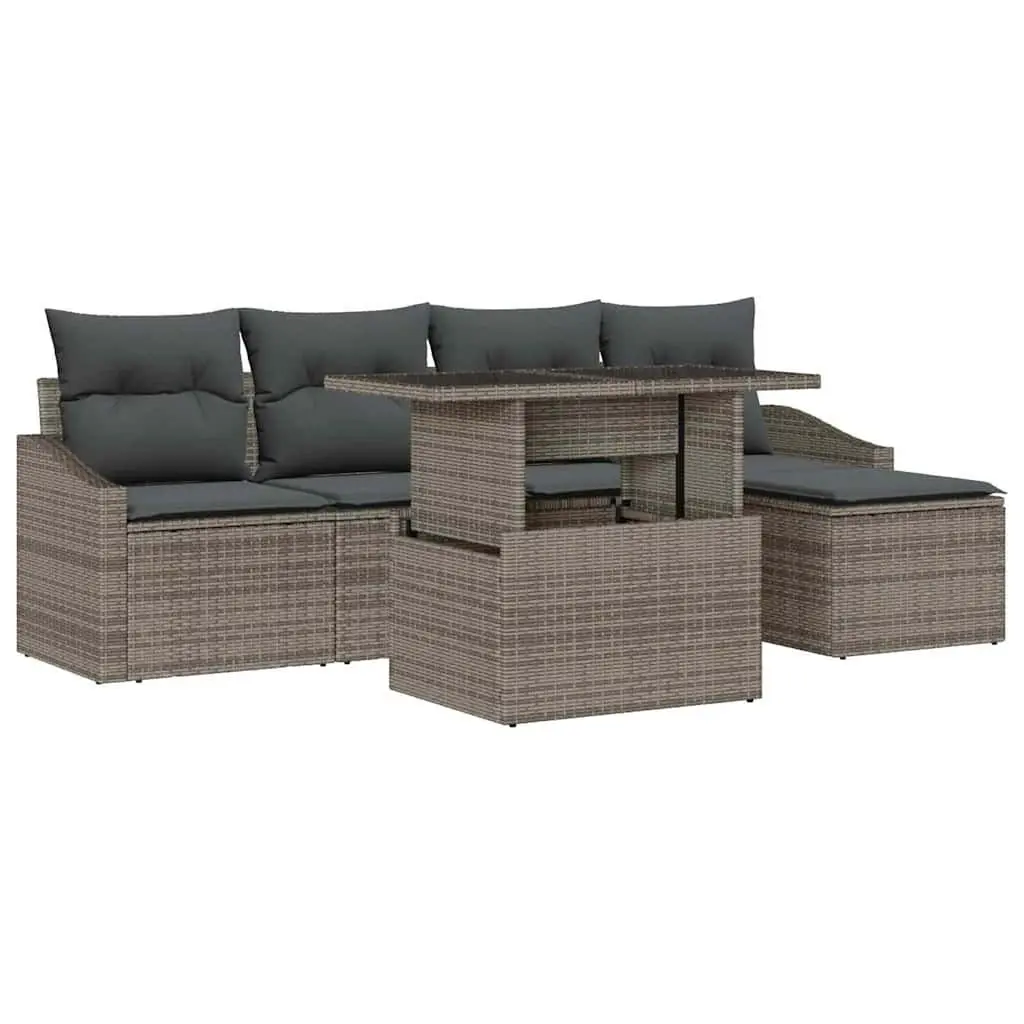 Outdoor Garden Sofa Set Modular Poly Rattan 6 Pieces Grey