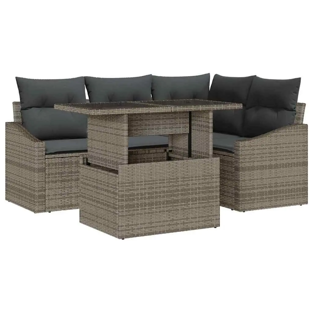 Outdoor Garden Sofa Set 5 Piece Modular Rattan Furniture Grey with Cushion