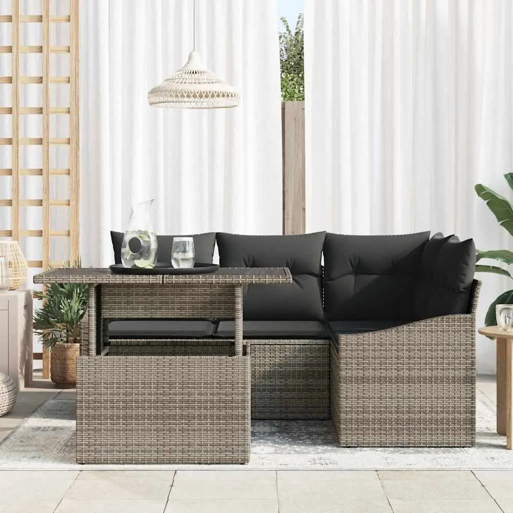 Outdoor Garden Sofa Set 5 Piece Modular Rattan Furniture Grey with Cushion