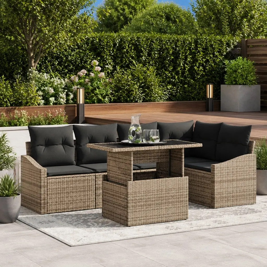 Modular Garden Sofa Set Poly Rattan 6 Piece Grey