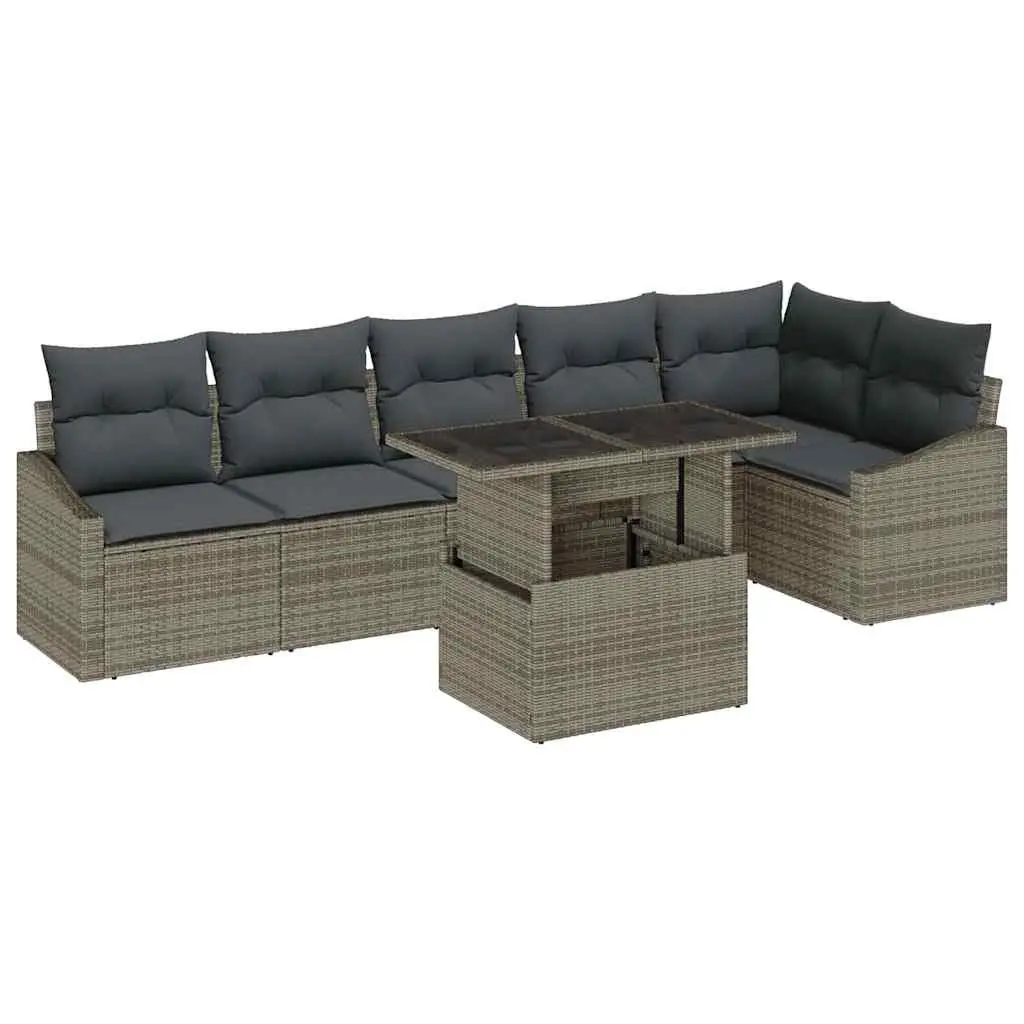 Outdoor Garden Sofa Set Poly Rattan 7 Piece Grey Modular Furniture