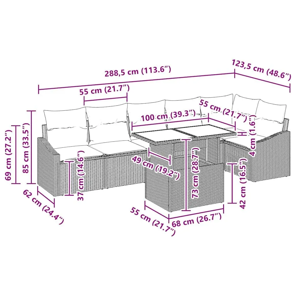 Outdoor Garden Sofa Set Poly Rattan 7 Piece Grey Modular Furniture