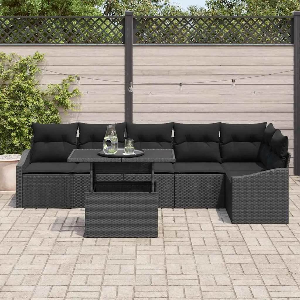 7-Piece Black Rattan Sofa Set for Outdoor Use