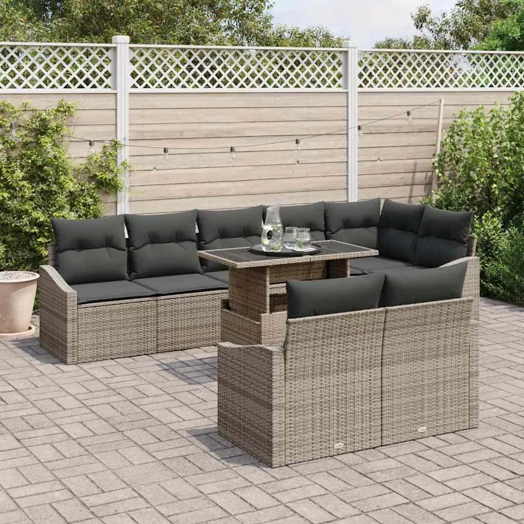 Outdoor Garden Sofa Set Modular Poly Rattan 9 Piece Corner Sectional with Cushions Grey