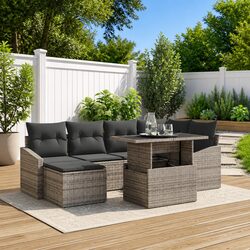 Modular Garden Sofa Set 7pcs Outdoor Seating Grey Poly Rattan Steel Patio