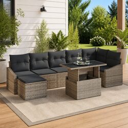 Functional 8-Piece Grey Outdoor Sofa Set with Storage