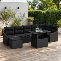 Outdoor Garden Sofa Set 8 Pieces Black Poly Rattan Modular Lounge Seating with