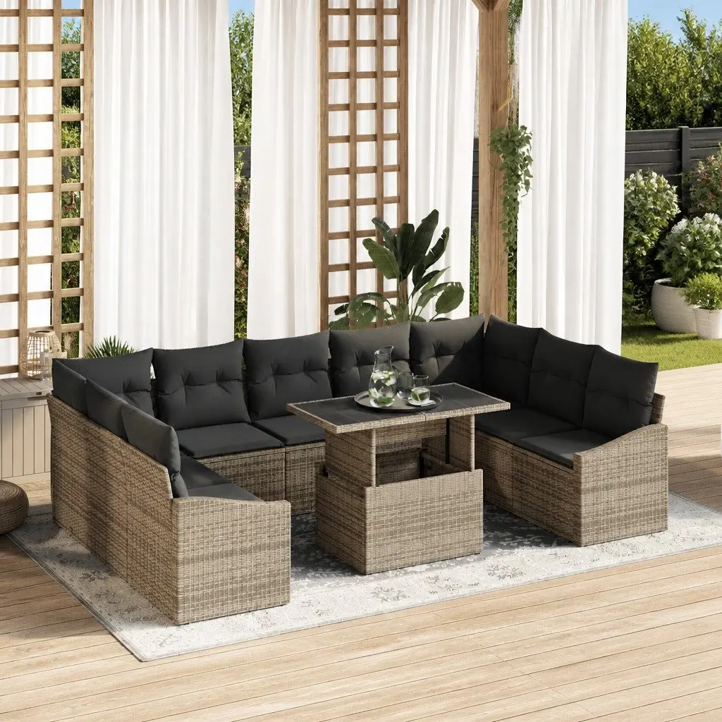Outdoor Sofa Set Poly Rattan 10 Pieces Grey with Cushions