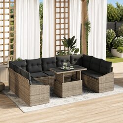 Outdoor Sofa Set 10 Pieces Grey Poly Rattan Garden Patio Furniture with Cushions