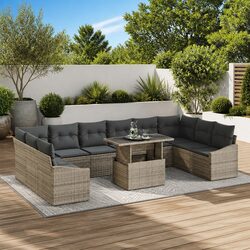 Outdoor Sofa Set 11 Pieces Grey Poly Rattan Garden Furniture Adjustable Height