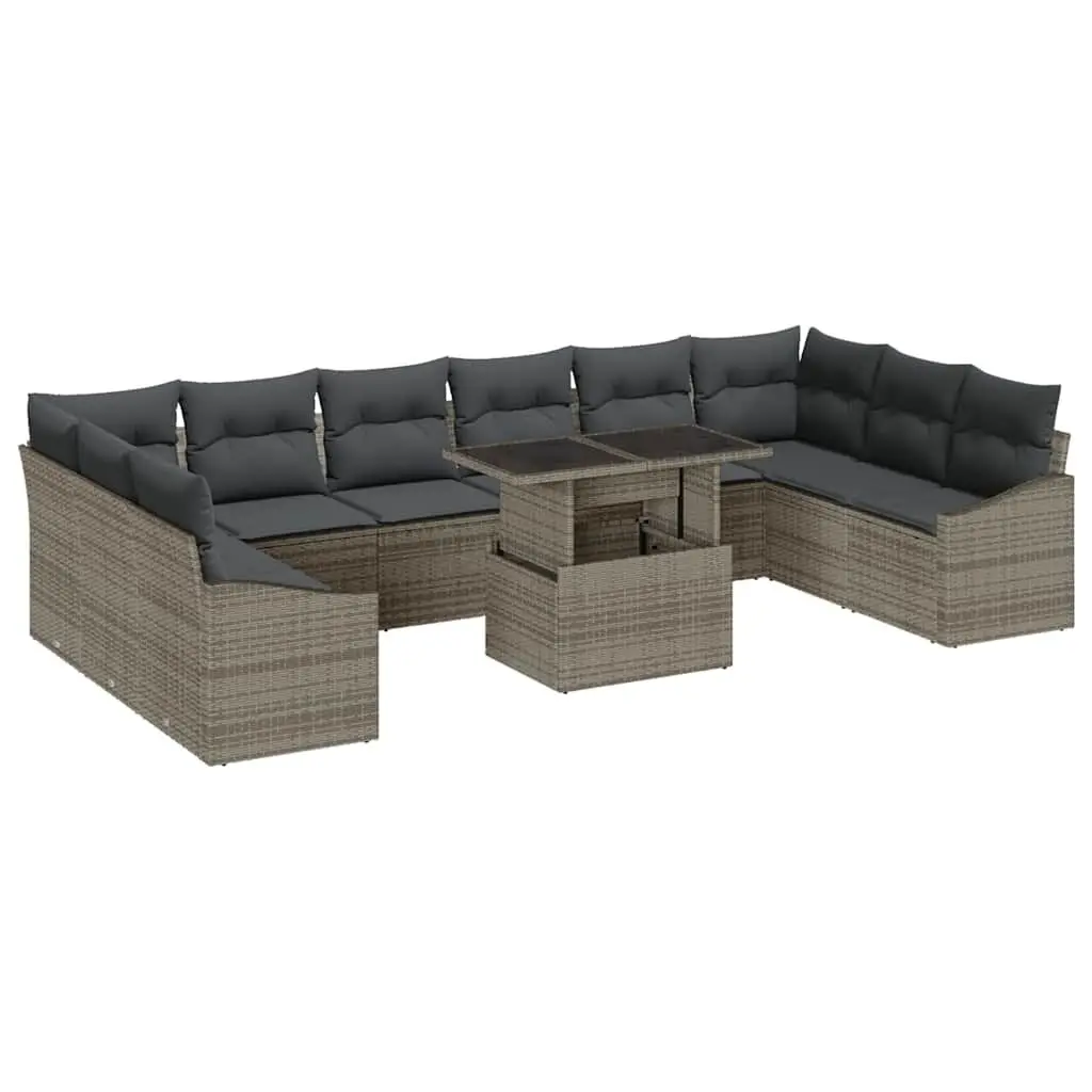 Outdoor Sofa Set Poly Rattan 11 Pieces Grey Modular Garden Furniture