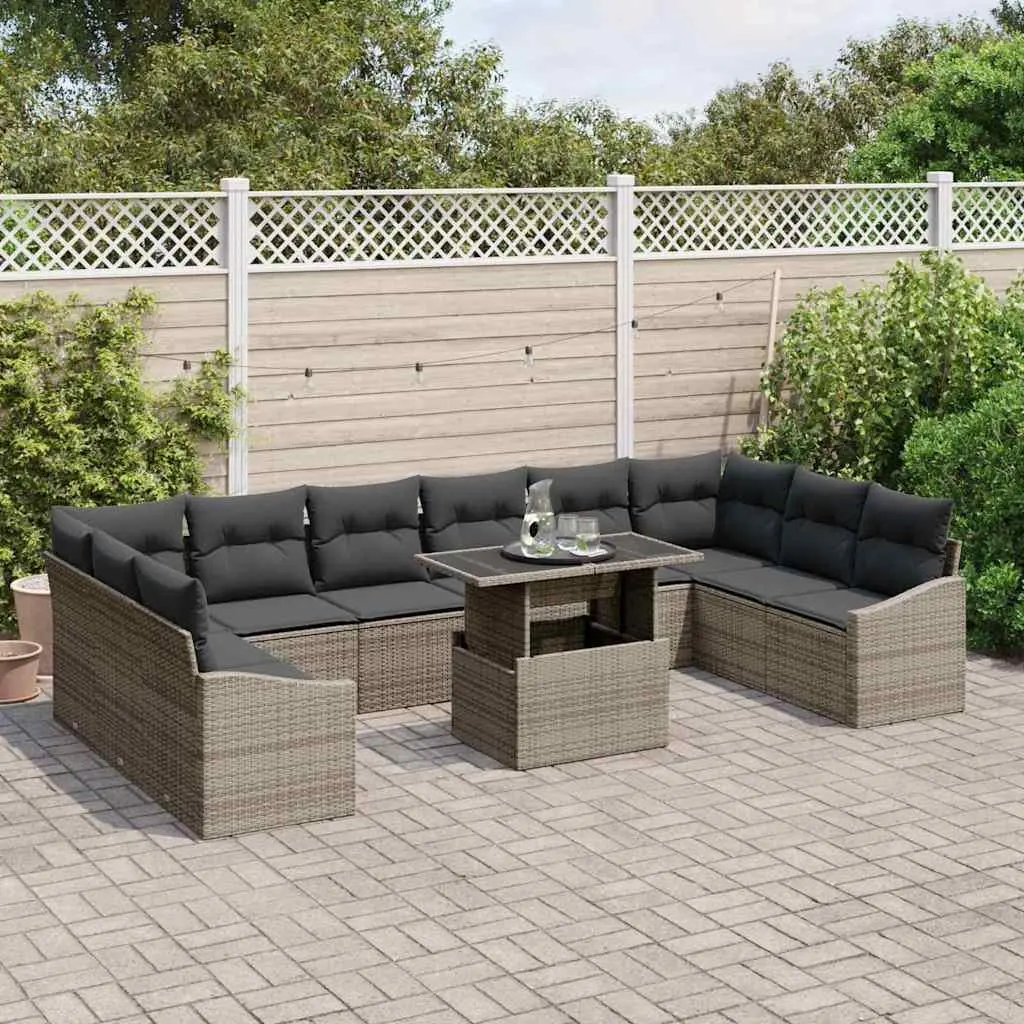 Outdoor Sofa Set Poly Rattan 11 Pieces Grey Modular Garden Furniture