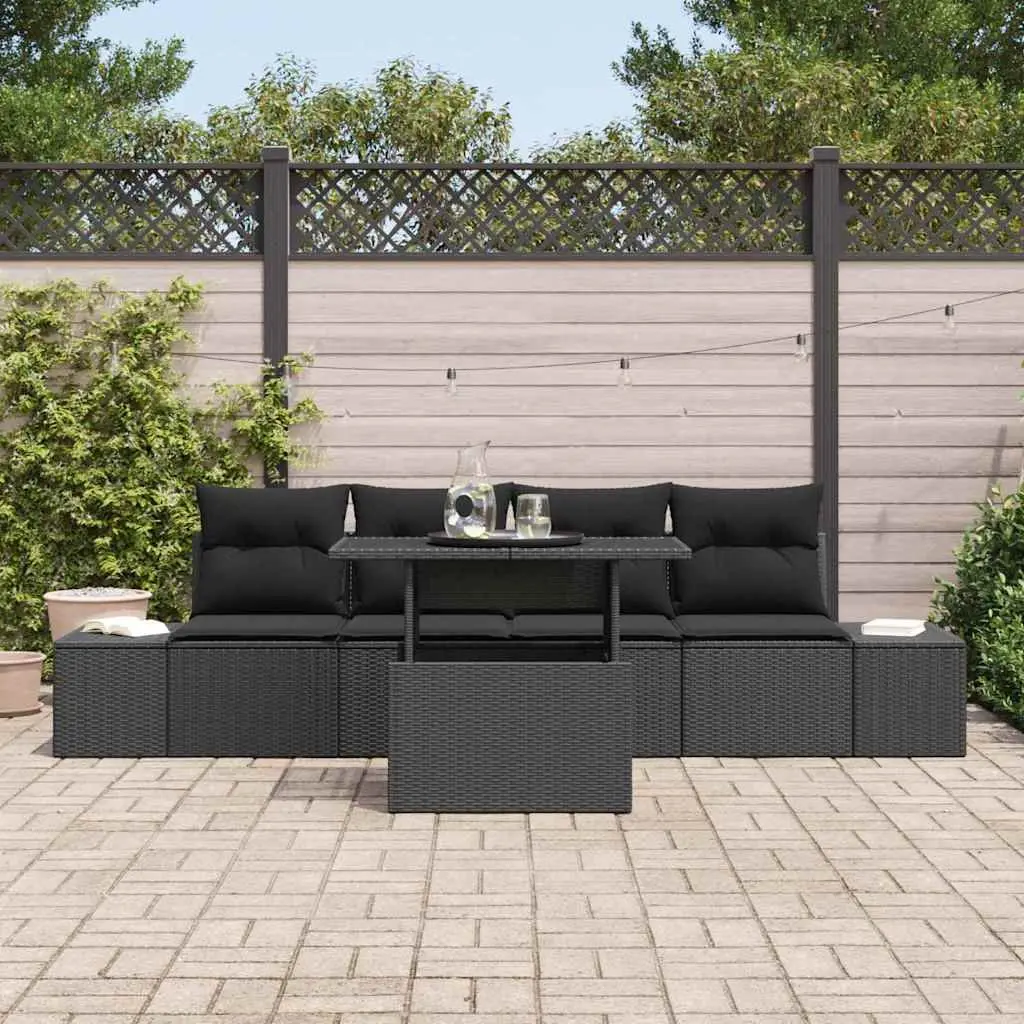 5 Piece Height Adjustable Outdoor Furniture Set Black Poly Rattan with Clear Glass Table and Cushions