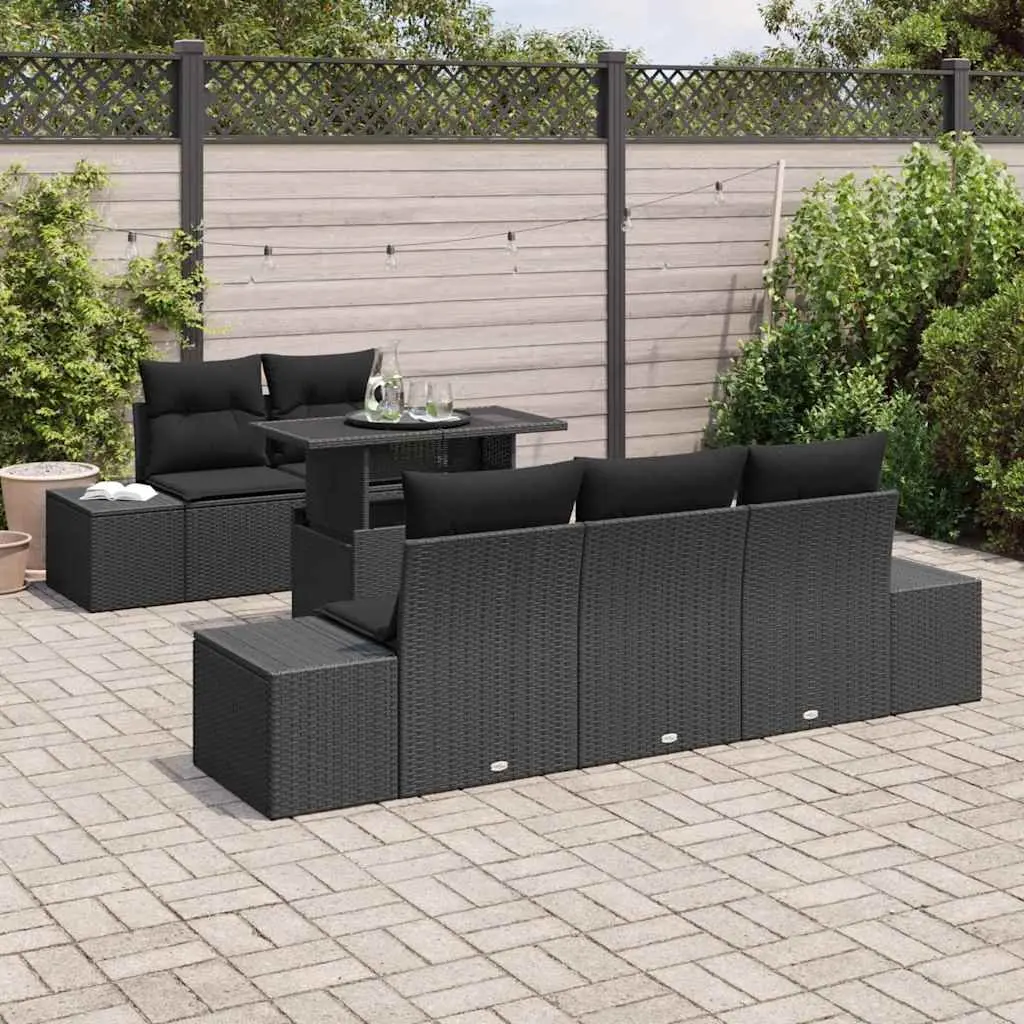 Outdoor Sofa Set Modular Poly Rattan 6 Pieces Black