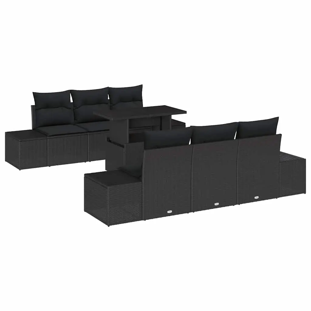 Modular Outdoor Furniture Set Black Poly Rattan 7 Pieces with Height Adjustable Table