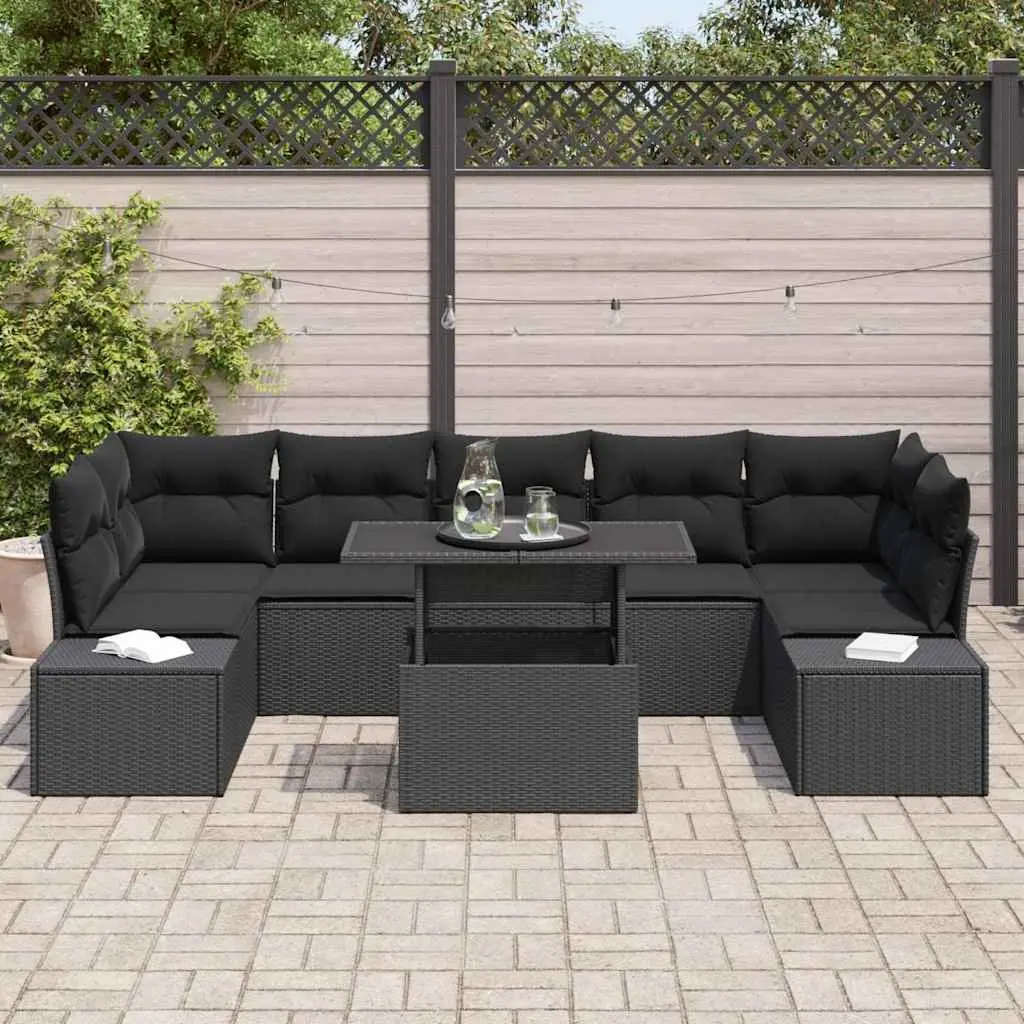 Outdoor Sofa Set 8 Piece Black Poly Rattan Garden Furniture Height Adjustable