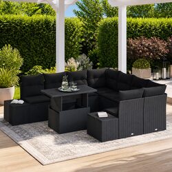 Functional 9-Piece Black Patio Sofa Set for Outdoor Use