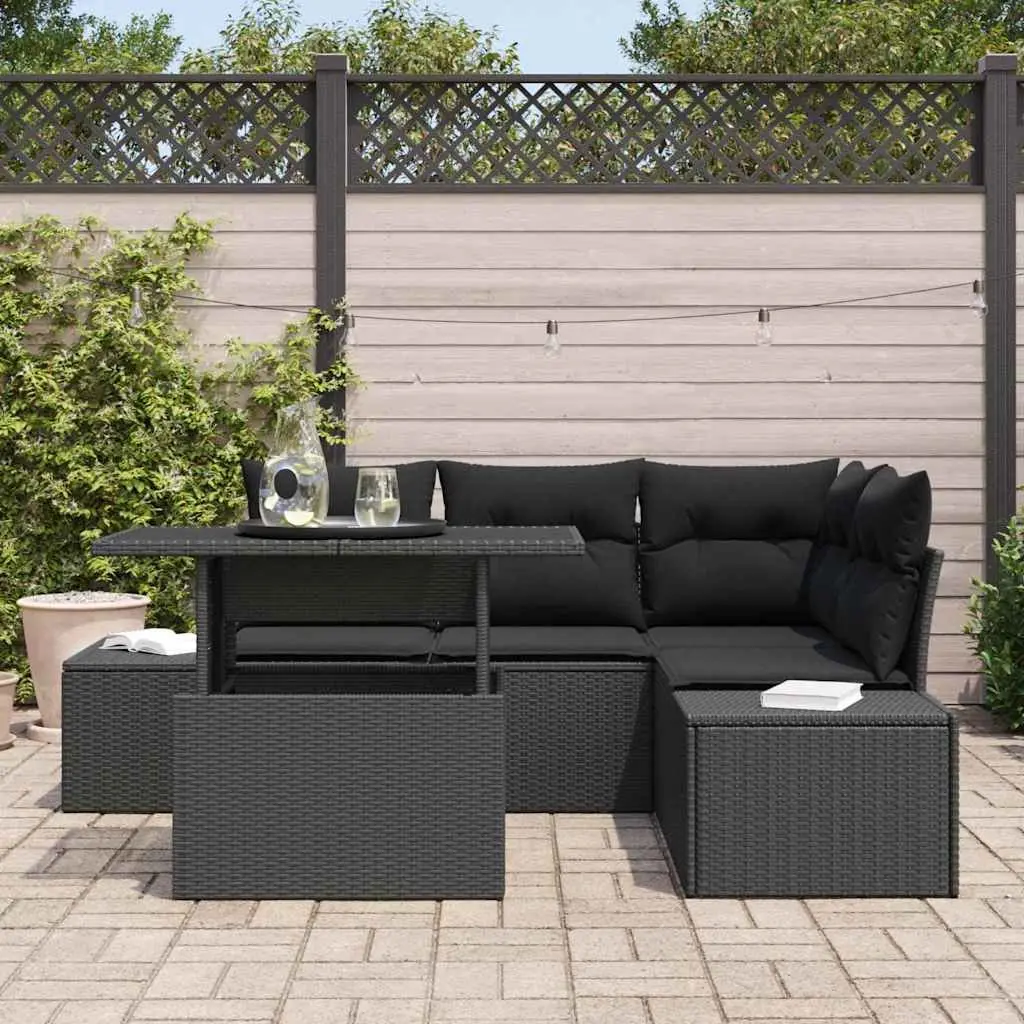 Outdoor Garden Sofa Set 5 Piece Modular Black Poly Rattan Corner Furniture