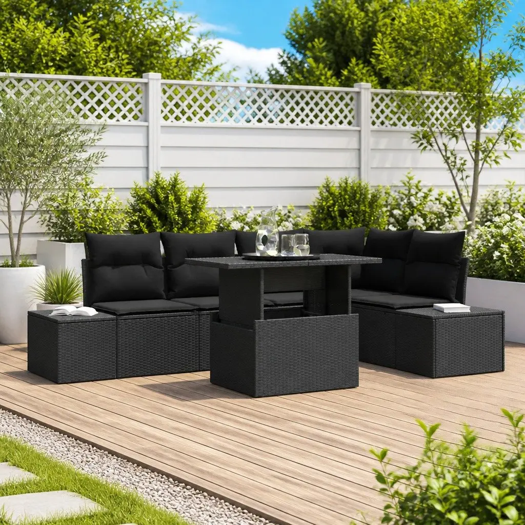 Garden Sofa Set Poly Rattan 6 Piece Outdoor Furniture Black Modular Lounge