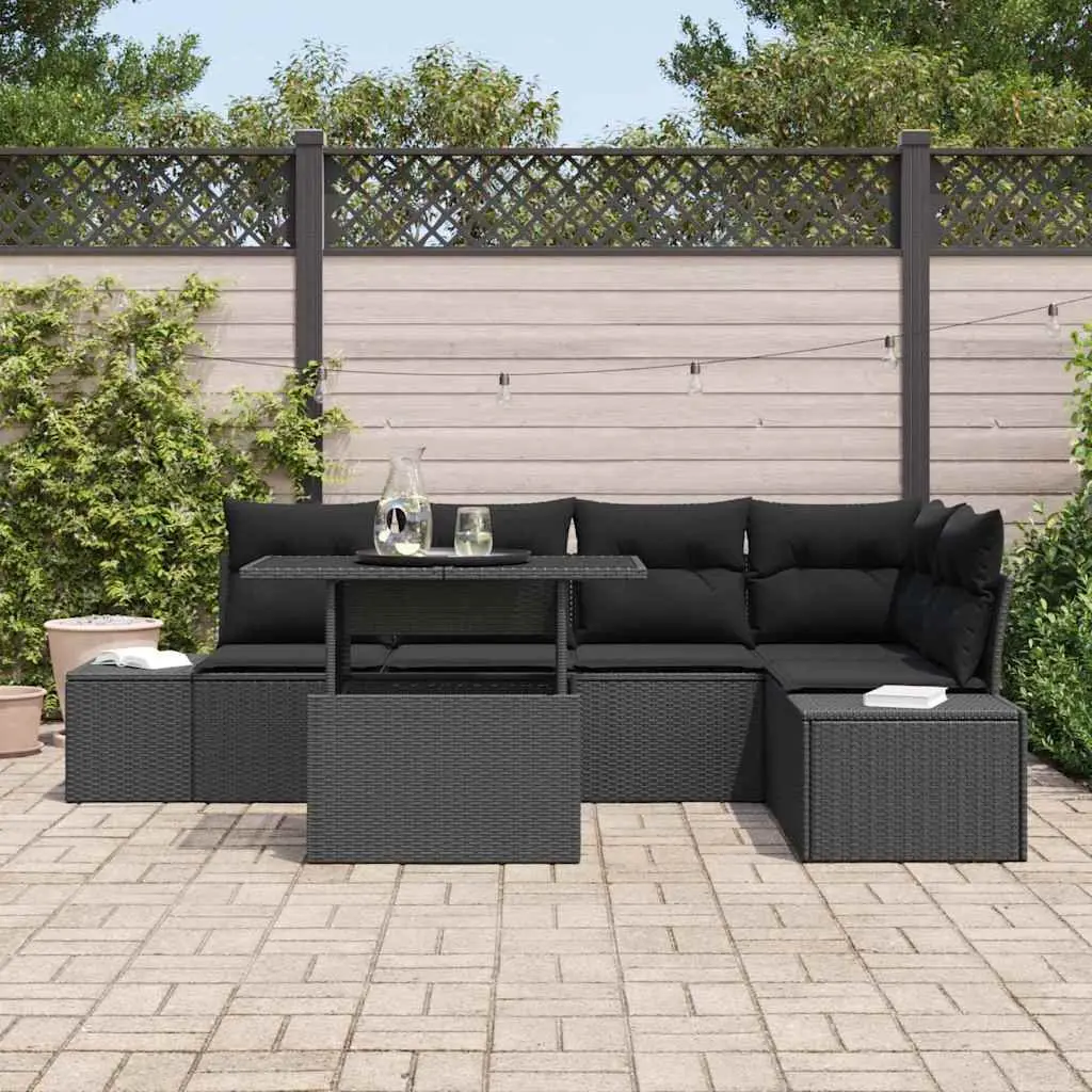 Garden Sofa Set Poly Rattan 6 Piece Outdoor Furniture Black Modular Lounge