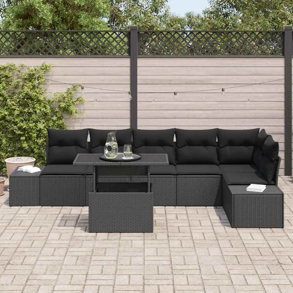 Outdoor Garden Sofa Set 7 Pcs Modular Rattan Seating with Storage Table Black