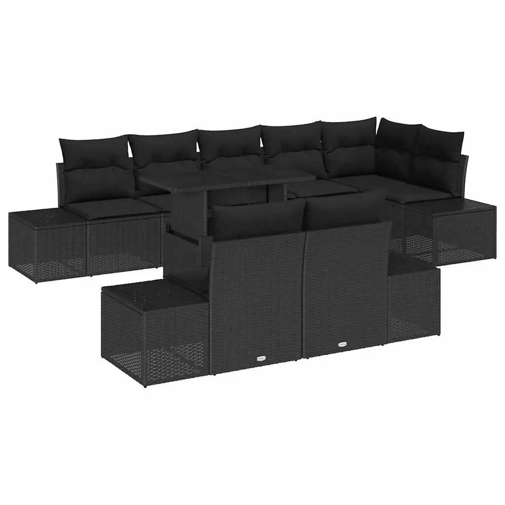 Modular Garden Sofa Set 9 Pieces Black Poly Rattan Outdoor Seating Terrace
