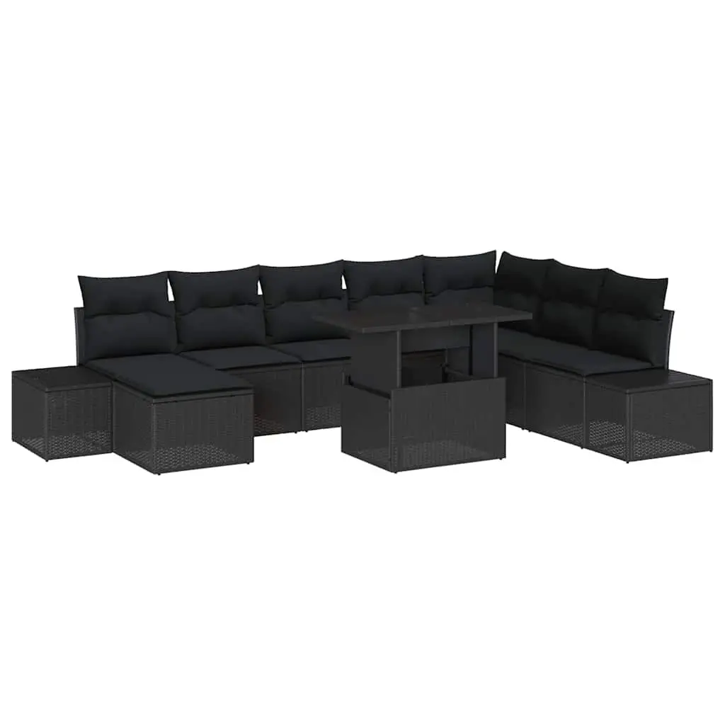 Outdoor Garden Sofa Set 9 Piece Modular Seating with Table Cushions Black
