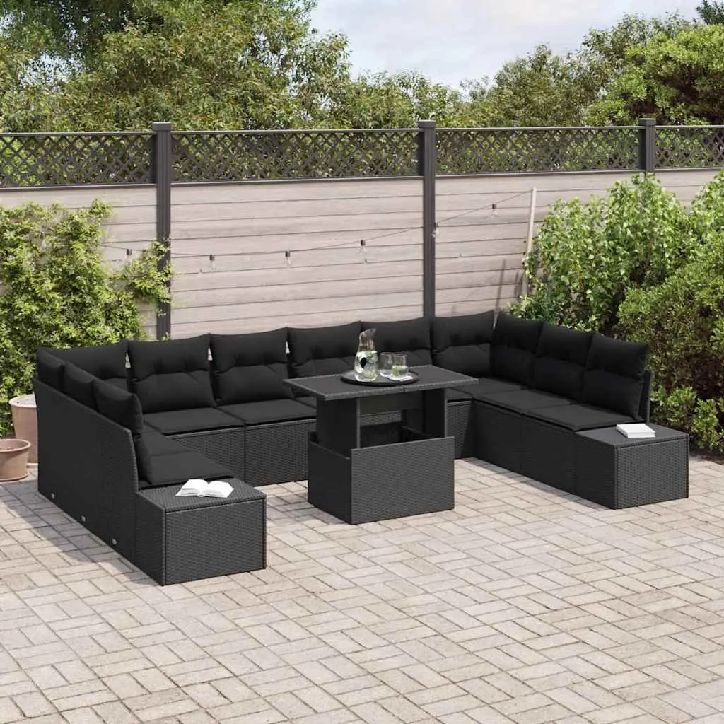 Modular Garden Sofa Set 11pcs Outdoor Lounge Seating with Cushions Storage Black