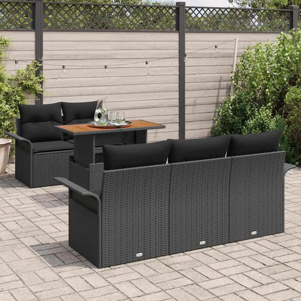 Outdoor Garden Sofa Set Poly Rattan 6 Piece Modular Lounge Black