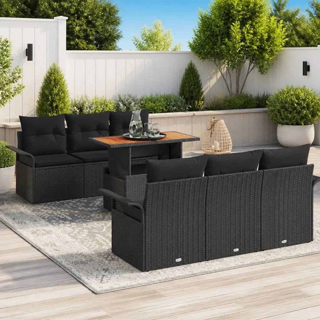 Modular Garden Sofa Set Outdoor Seating Poly Rattan 7 Pieces Black