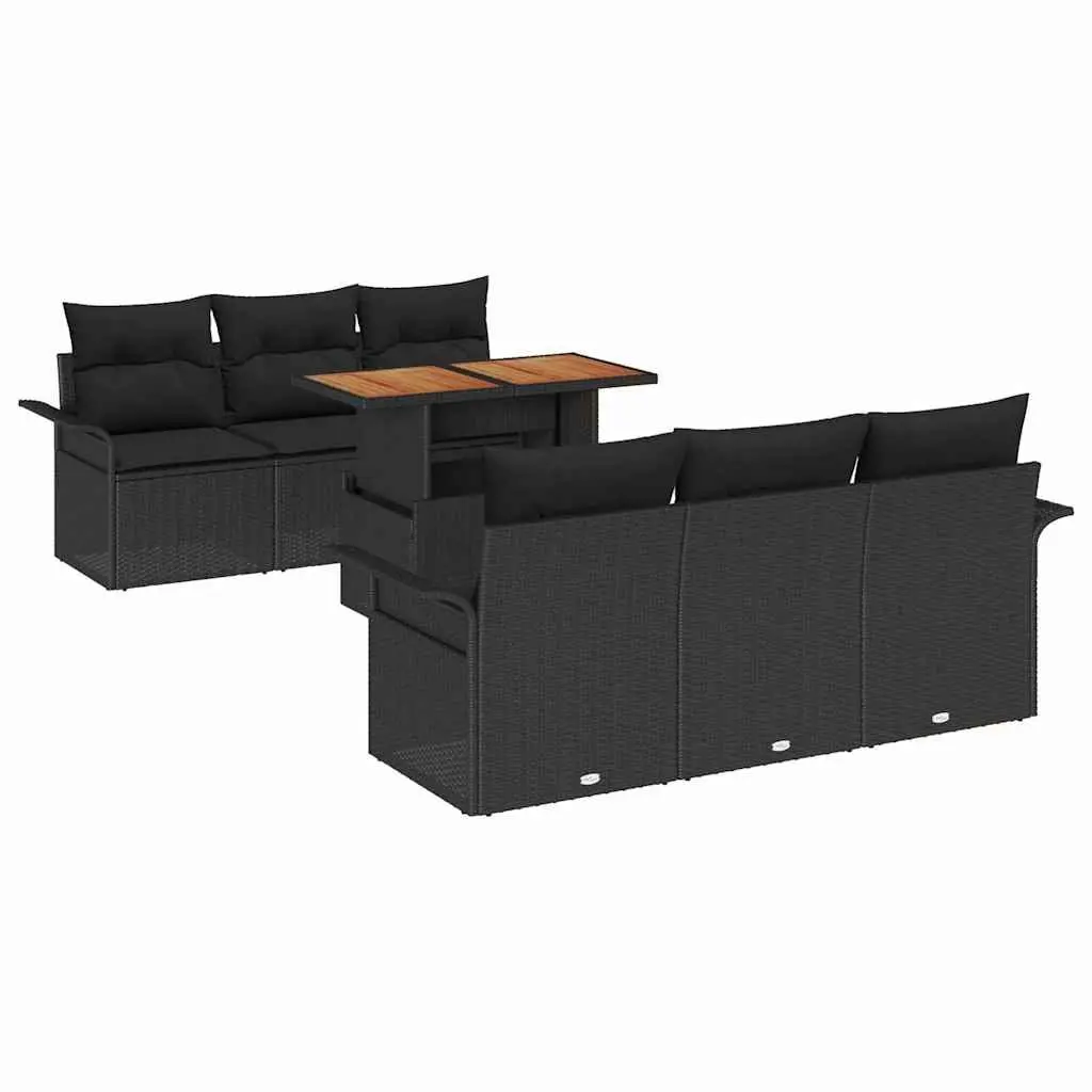 Modular Garden Sofa Set Outdoor Seating Poly Rattan 7 Pieces Black