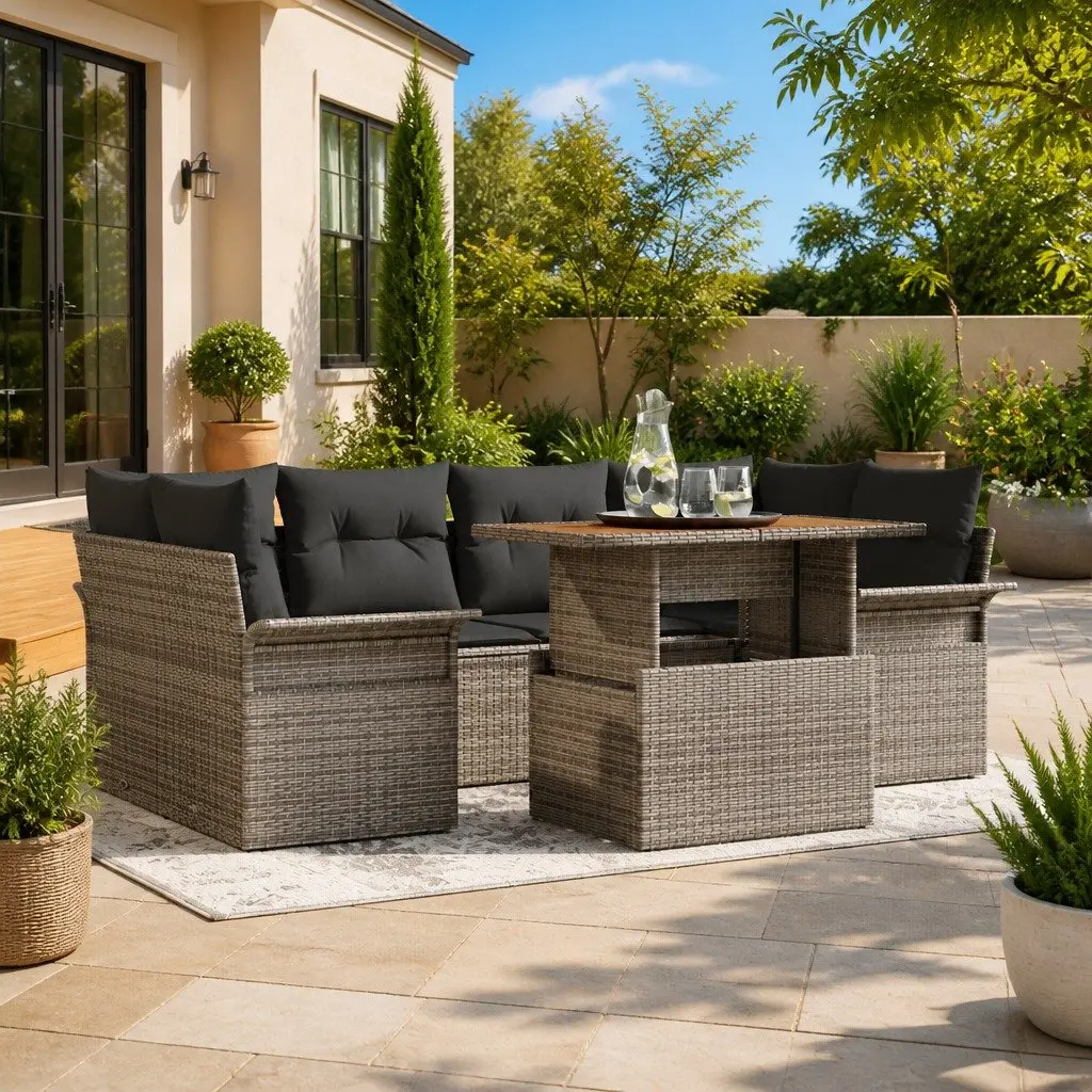Outdoor Sofa Set Modular Poly Rattan 7 Piece Grey